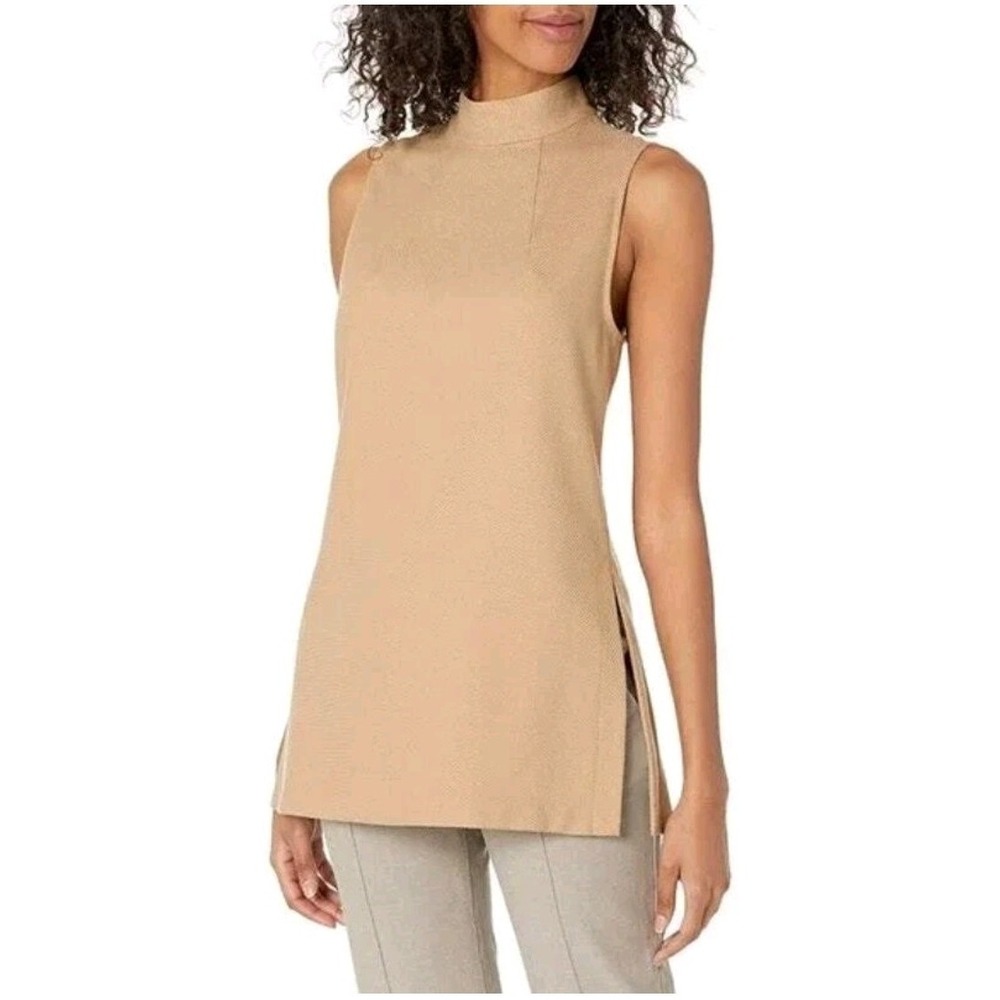 Trina Turk Jaya Textured Sleeveless Tunic Top Womens 6 Camel Resort Quiet Luxury